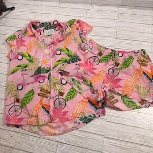 The Cat's Pajamas Womens Pink Tropical Beach Scooter Pajama Set Size Medium